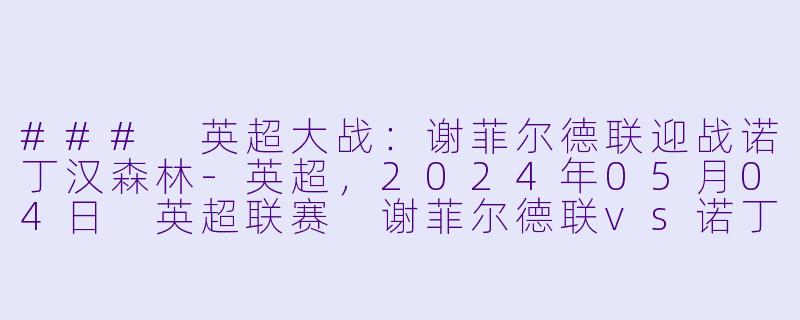 ### 英超大战：谢菲尔德联迎战诺丁汉森林-英超，2024年05月04日 英超联赛 谢菲尔德联vs诺丁汉森林，正赛