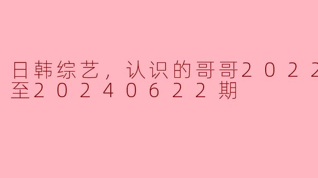 ### 日韩综艺的魅力：《认识的哥哥》2022更新至20240622期回顾