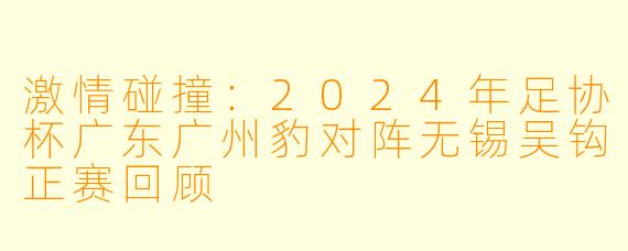激情碰撞：2024年足协杯广东广州豹对阵无锡吴钩正赛回顾