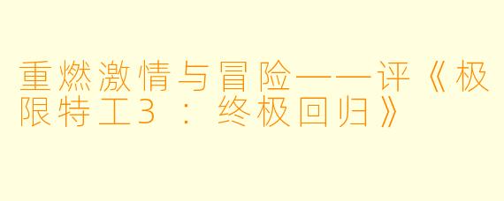 重燃激情与冒险——评《极限特工3:终极回归》