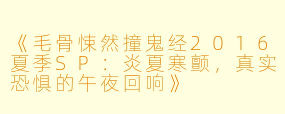 《毛骨悚然撞鬼经2016夏季SP：炎夏寒颤，真实恐惧的午夜回响》