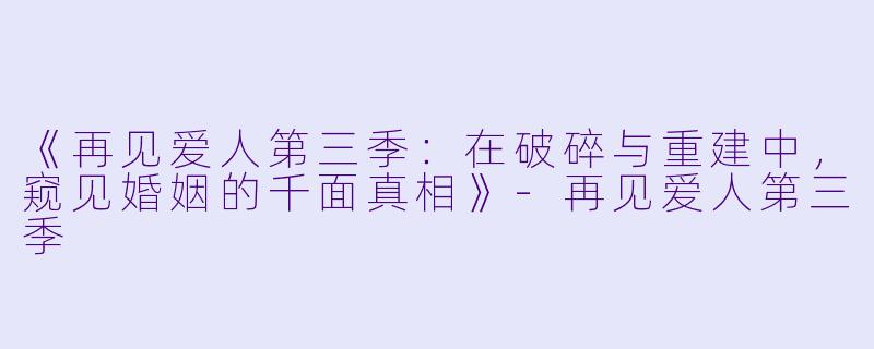 《再见爱人第三季：在破碎与重建中，窥见婚姻的千面真相》-再见爱人第三季