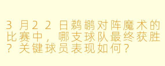 3月22日鹈鹕对阵魔术的比赛中,哪支球队最终获胜?关键球员表现如何?