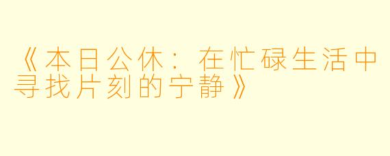 《本日公休：在忙碌生活中寻找片刻的宁静》