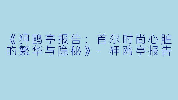 《狎鸥亭报告：首尔时尚心脏的繁华与隐秘》-狎鸥亭报告