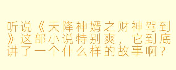 听说《天降神婿之财神驾到》这部小说特别爽，它到底讲了一个什么样的故事啊？